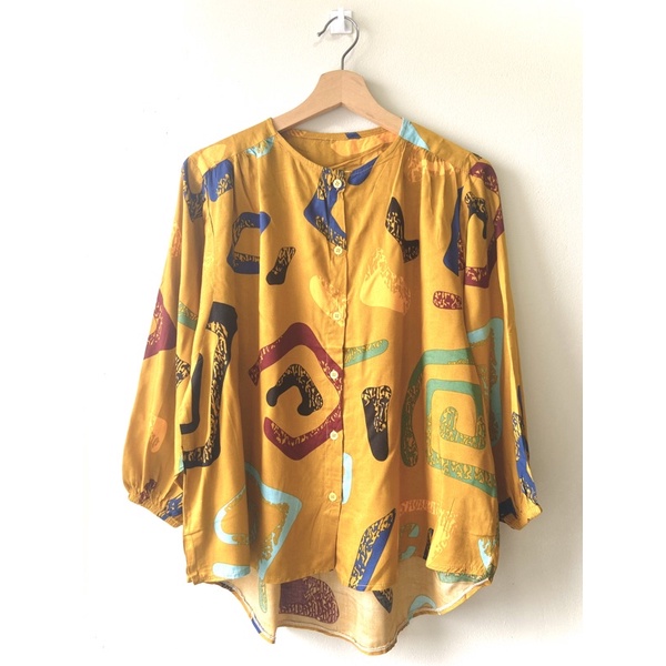 Blouse Wanita Motif Bunga Lengan Panjang Kerut Kancing Depan-Variasi 14