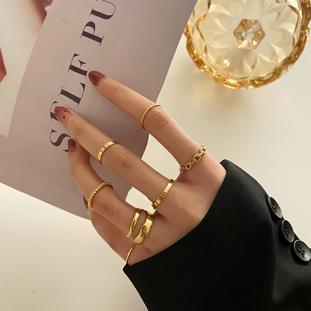 7pcs/set Gold Simple Rings Set Retro Ring Jewelry Accessories