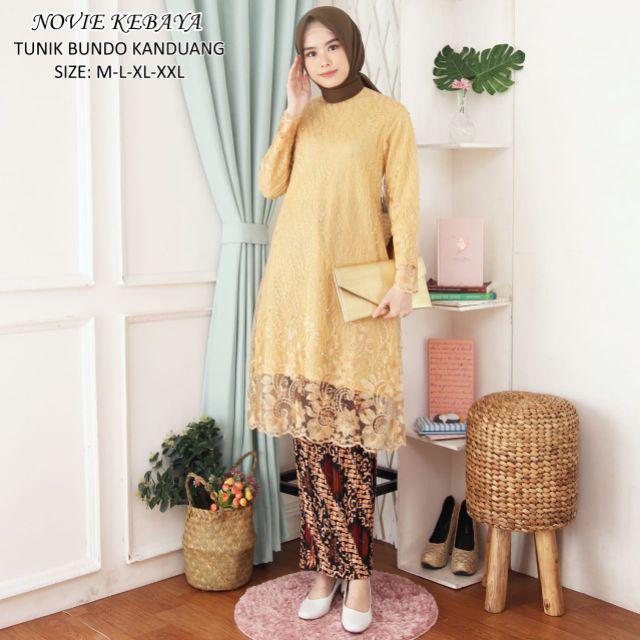 ( REALPICT ) Kebaya Tunik Tulle Bordir - Kebaya Novie Kebaya - Kebaya Modren - Set Kebaya Brukat-Gold