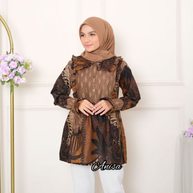 tey-17 Batik wanita ASJ SA HRB026 Kenongo Kemeja Tosca Pendek-Widodari Coklat