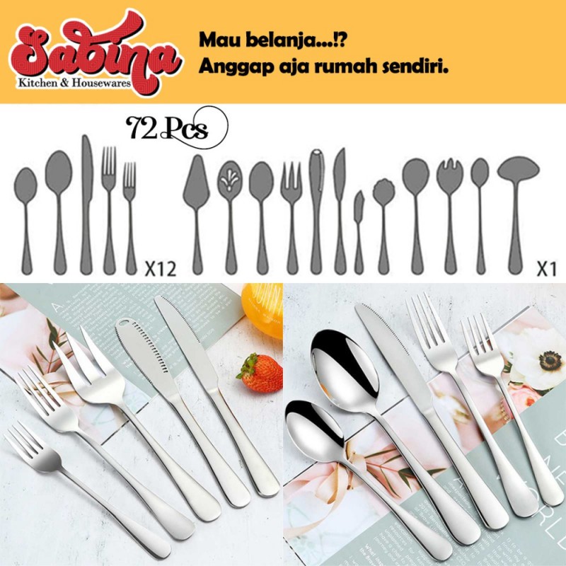 Perlengkapan Alat Makan Set Elegan Cutlery Sendok Garpu Pisau 72PCS