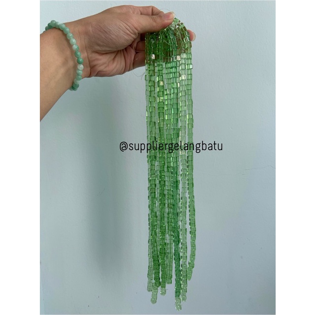 kristal Ceko kotak 6 x 6mm green QUARTZ crystal bening bross PREMIUM