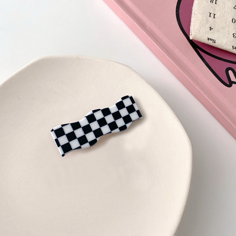 Wavy checkerboard hairpin sweet wild Korean bangs clip simple color plaid hairpin Grid hair accessories