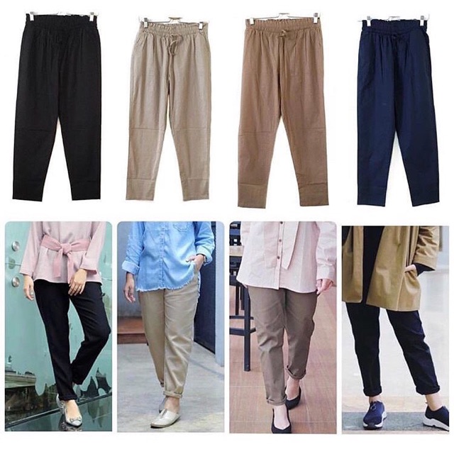 PANTS WANITA CASUAL CHINO BAHAN CELANA FASHION GROSIR MUSLIM LAVVELA @LAVVELA ( BASIC BAGGY PANTS )