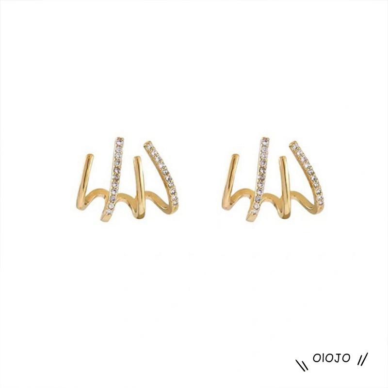 【COD】Anting Klip Bentuk Geometris Bahan Logam Aksen Berlian Untuk Wanita