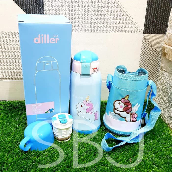 Botol air Termos Vacuum Stainless Steel Diller DUAL CAP dengan TAS