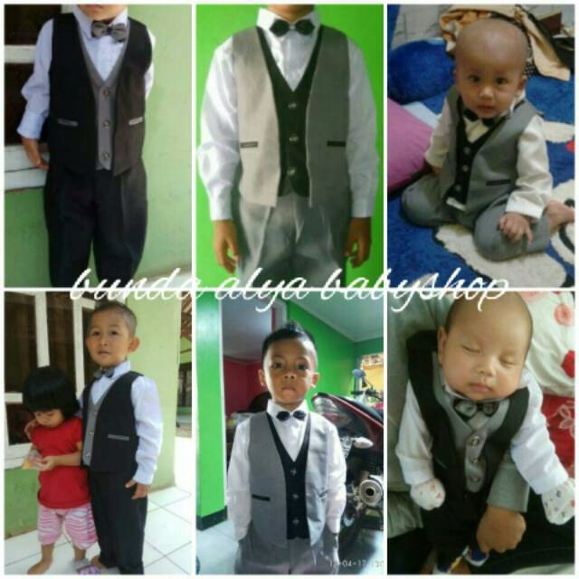 Setelan Resmi Bayi Anak Laki Usia 3 6 bulan 1 2 Tahun Vest ABU PREMIUM - Setelan Pesta Anak Cowok Dasi Set Vest GREY Lengkap