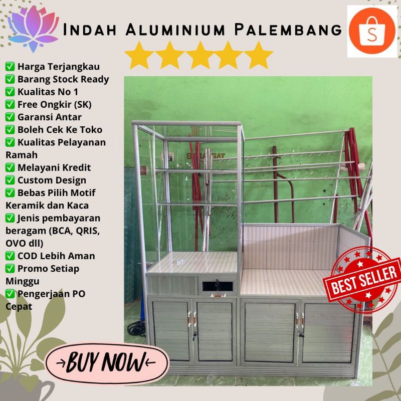 ETALASE JUALAN+MEJA KOMPOR ALUMINIUM MINIMALIS SERBAGUNA MURAH PALEMBANG