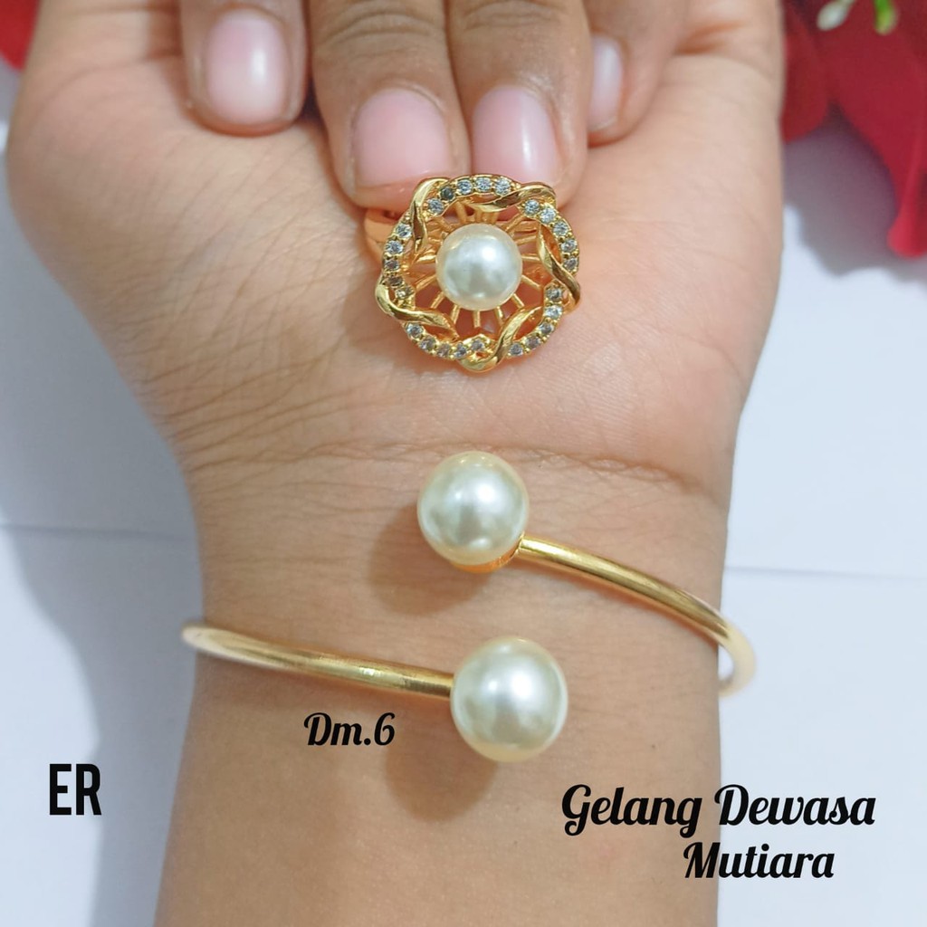 Gelang TITANIUM Dewasa Mutiara free Cincin Mutiara Gold dan Silver limited edition (COD)