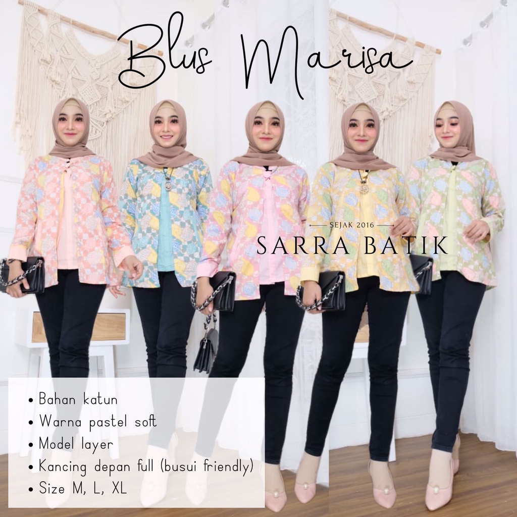 Marisa Blouse Layer Batik Soft Warna Atasan Kerja Kantoran Casual Modern Kondangan Lengan Panjang