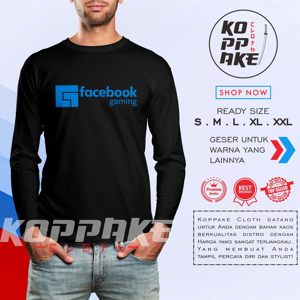Kaos Facebook Gaming Logo v2 Lengan Panjang Baju Game