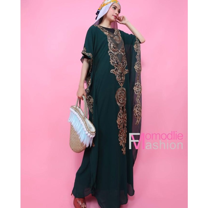 kaftan hijau botol kaftan terbaru kaftan lebaran kaftan mewah momodlie