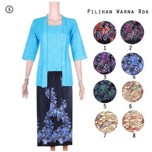 Setelan Kebaya Kutubaru Embos 3/4 Biru + Bawahan (Rok)