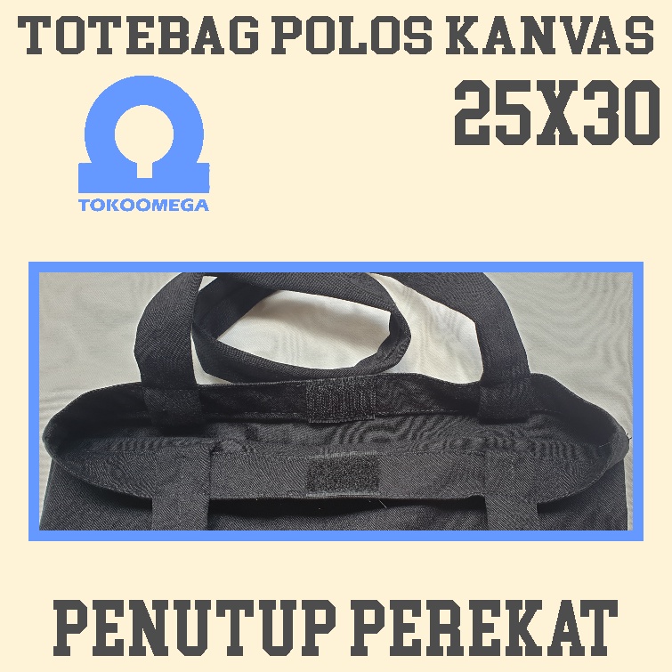 tokoomega Tote Bag Polos Kanvas Hitam Premium 25x30