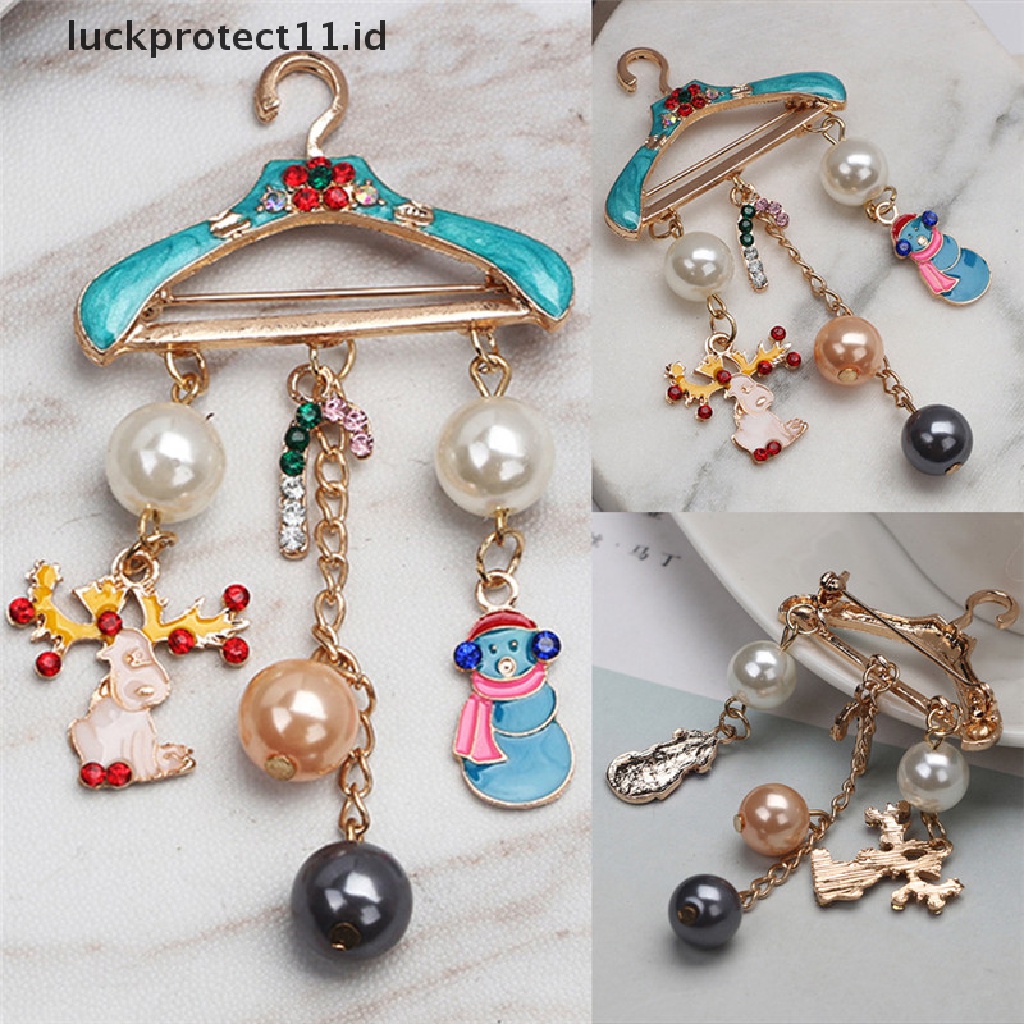 &lt; Luckprotect11. &lt; LuckproteksiBros Pin Motif Rusa / Snowman / Mutiara / Berlian Imitasi Untuk Wanita