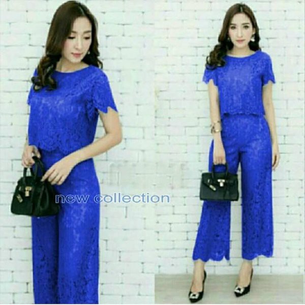 Baju Setelan Wanita Brokat Biru