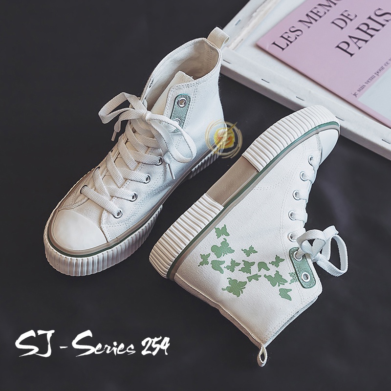 [JWALK] Sepatu Sneakers Boots Wanita Motif Trendy Kupu-kupu Kualitas Import Premium - 254  (DAPAT 2 PSC TALI SEPATU)