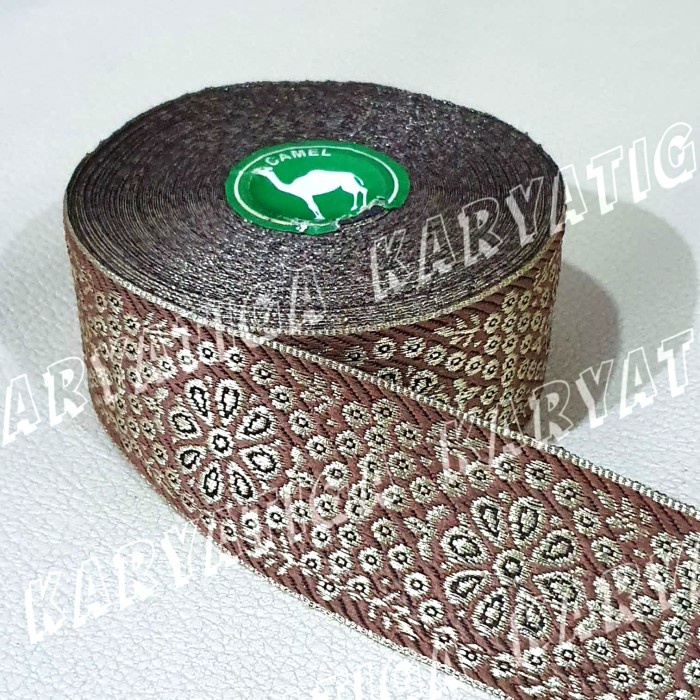 Pita Gamis Motif Matahari Lebar 4.5 cm - Coklat Tua (17 Yard)