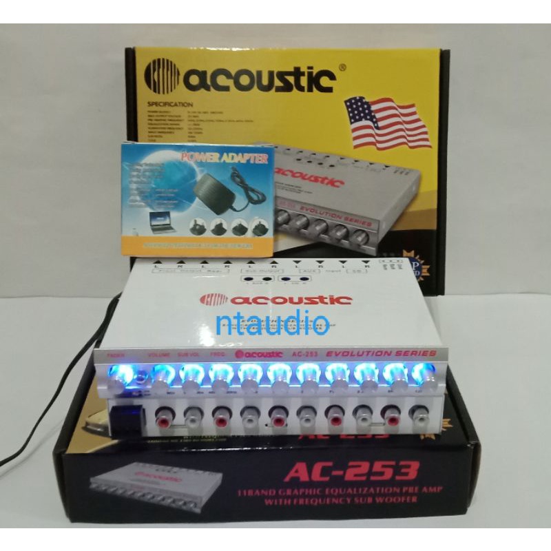 Parametrik Pre Amp ACOUSTIC AC-253 Equalizer 11 band + Adaptor