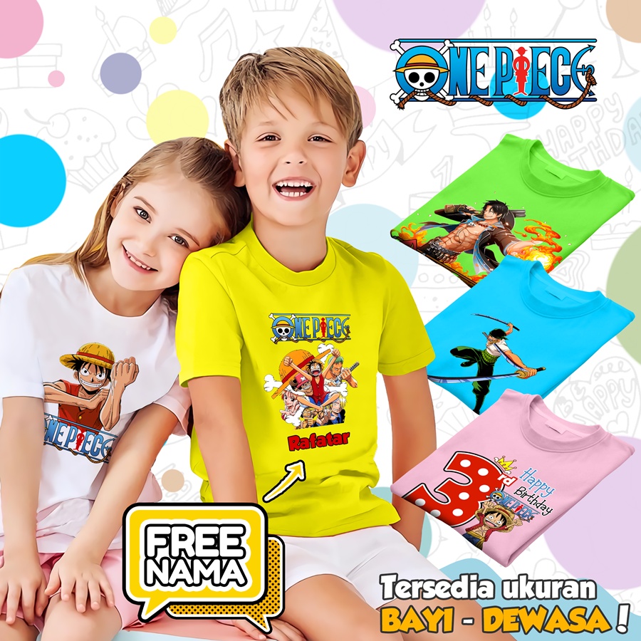 [FREE NAMA!!] Baju Kaos COUPLE  ANAK DAN DEWASA ONE PIECE BANYAK MOTIF