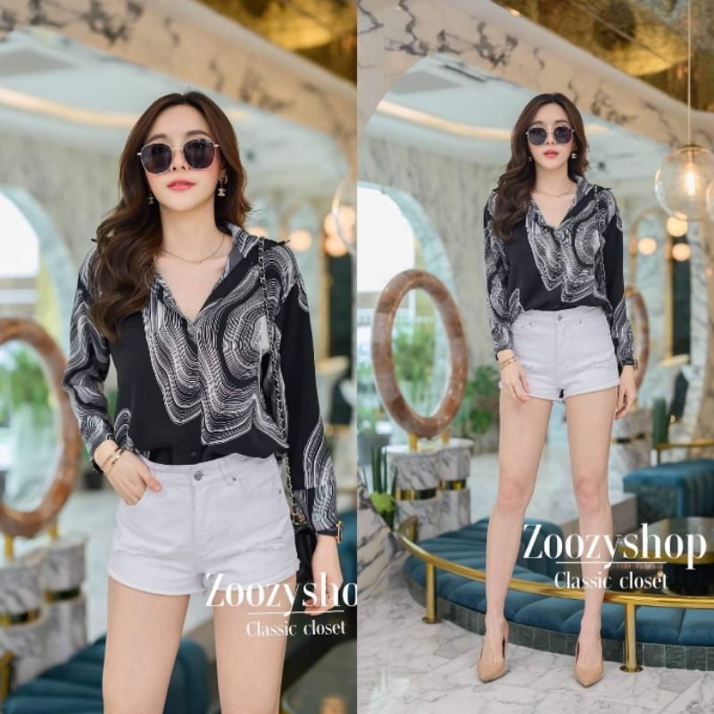 KEMEJA ZOOZY WAVY LINES FASHION WANITA IMPORT BANGKOK CODE 50