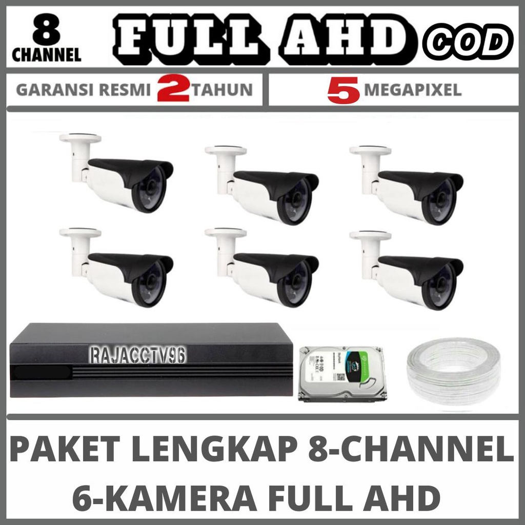 PAKET CCTV 8 CHANNEL 6 CAMERA FULL AHD 5MP 1080P IR SONY KAMERA CCTV KOMPLIT TINGGAL PASANG