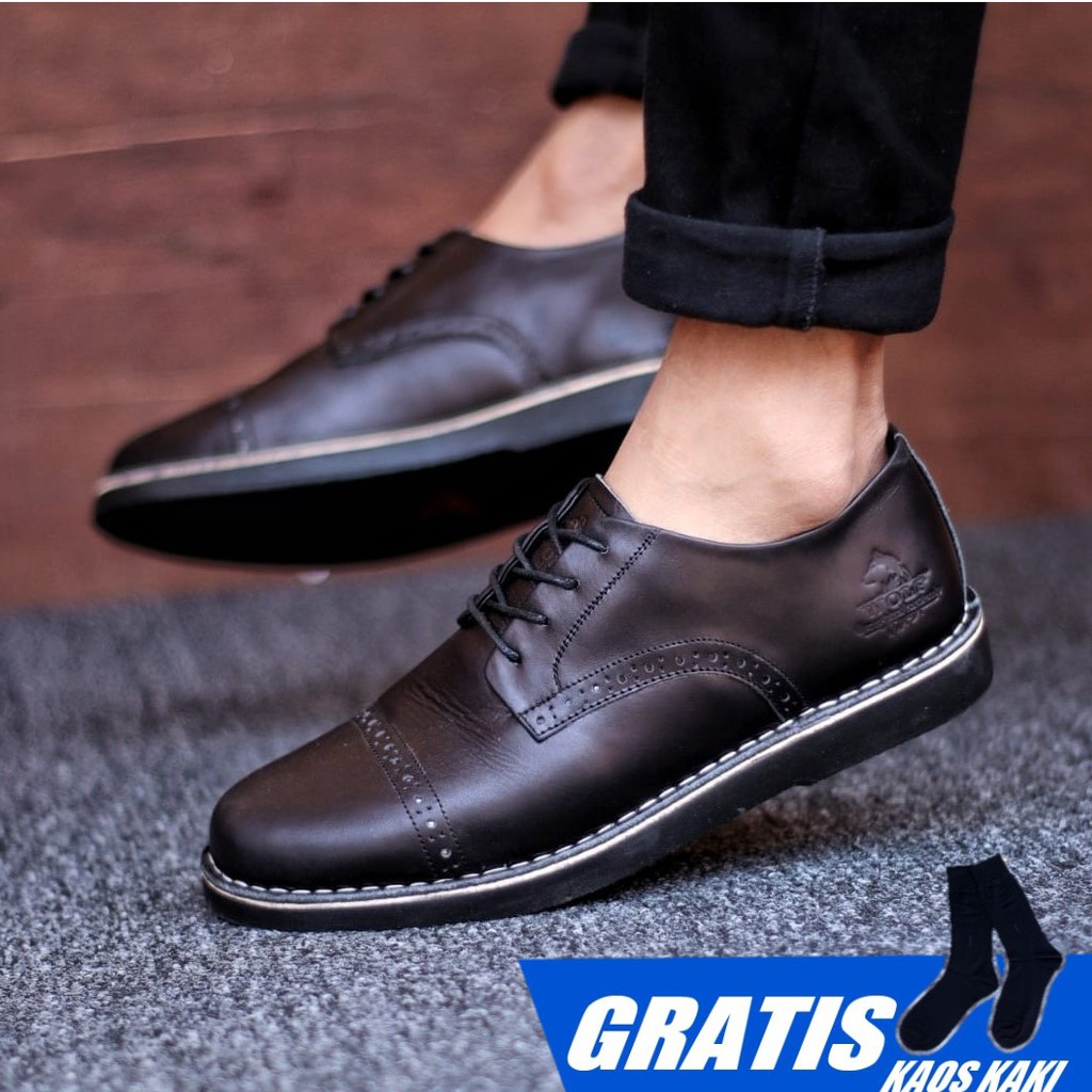 WOLF Sepatu Kulit Pria Casual Kasual Kerja Formal Cowok Pantofel Hitam Pria