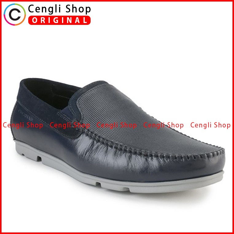 SEPATU PANSUS KULIT OBERMAIN PRIA ORIGINAL LOAFER CASUAL SEMI FORMAL BIRU NAVY OM16