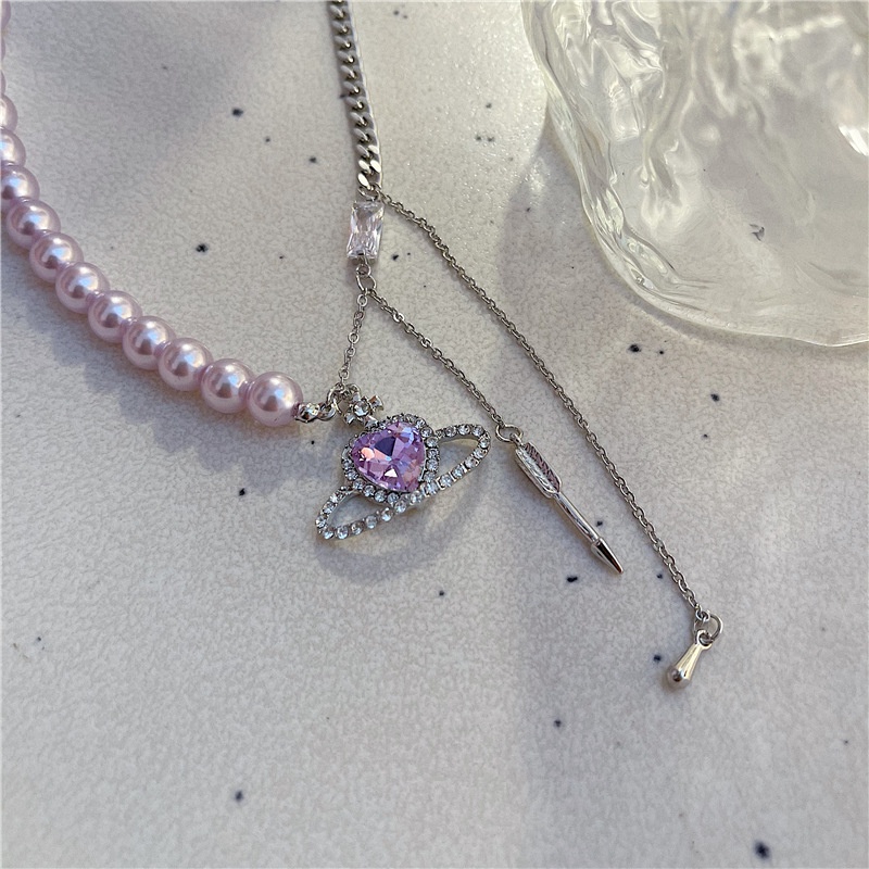 Romantic Universe Love Planet Necklace Purple Pearl Stitching Necklace