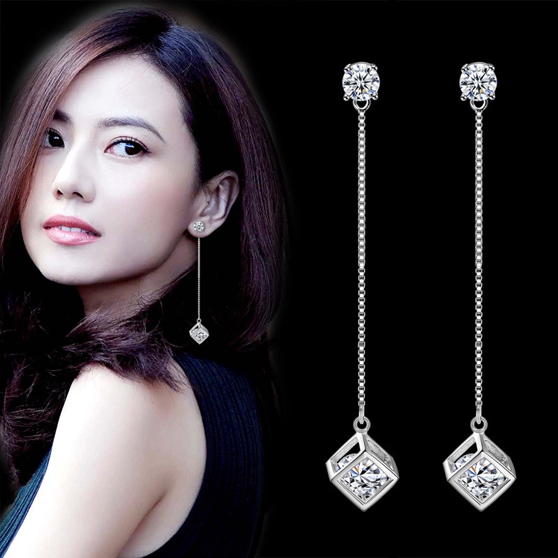 Anting Perak 925 Wanita Cinta Anting-Anting Rubik's Cube Perhiasan Fashion