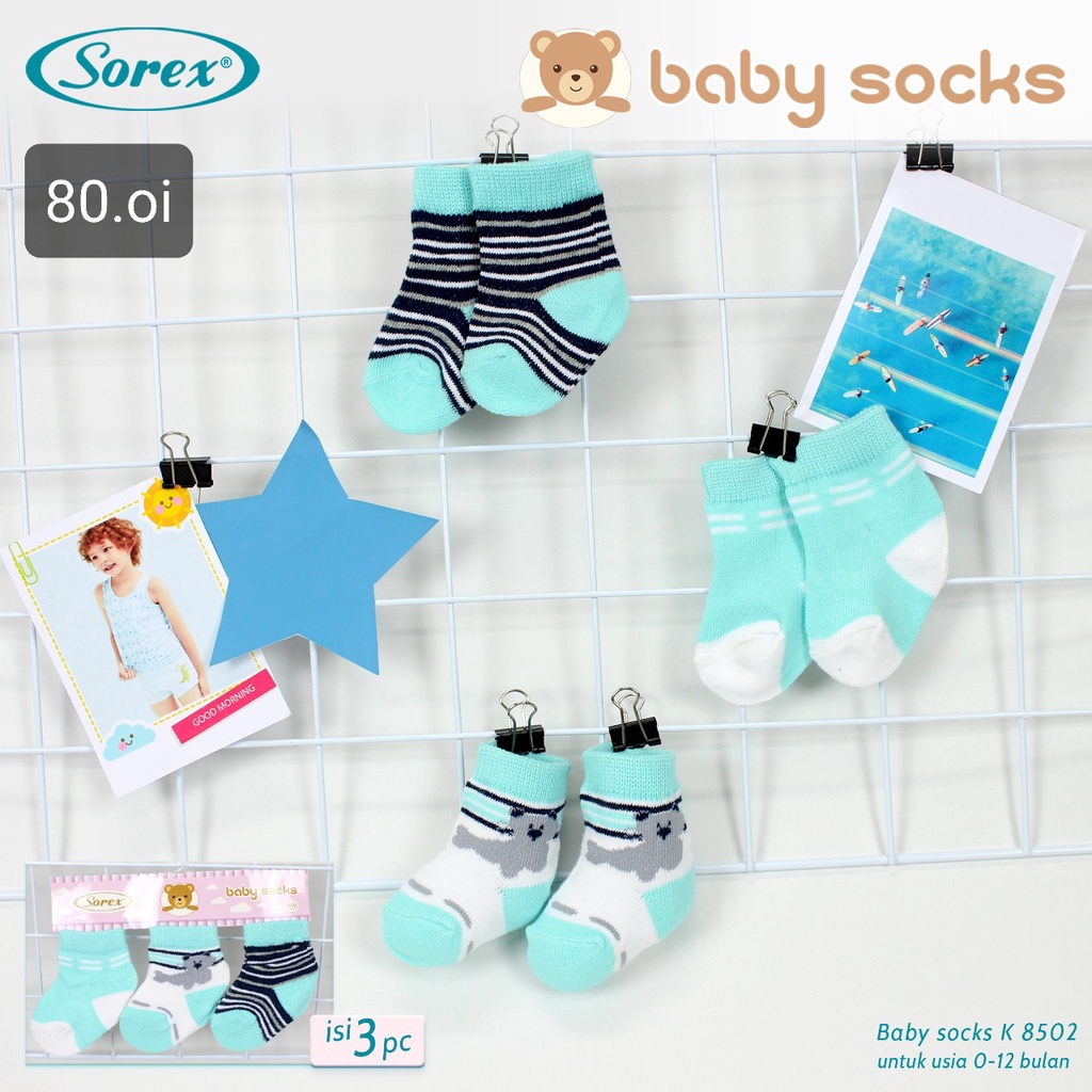 Sorex 3 Pasang Baby Socks Kaos Kaki Bayi Katun Lembut 0 - 12 Bulan