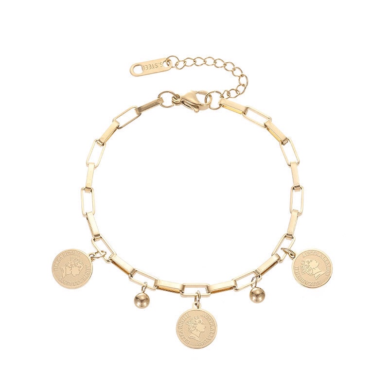 Gelang Titanium Gold 18K Koin Elisabet Ratu Fashion Style Premium