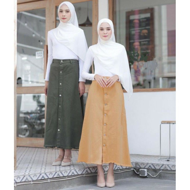 celana jeans wanita//rok jeans wanita kekinian//rok button