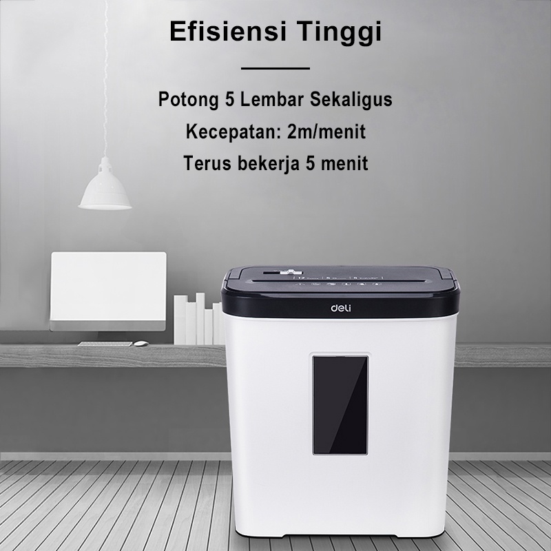 Deli Mesin Penghancur Kertas Elektrik 1 Tahun Umpan Otomatis Alat Penghancur Kertas Cakram Kartu Pisau Baja Nitrida 12L A4 5 Lembar Penghancur Kertas Paper Shredder