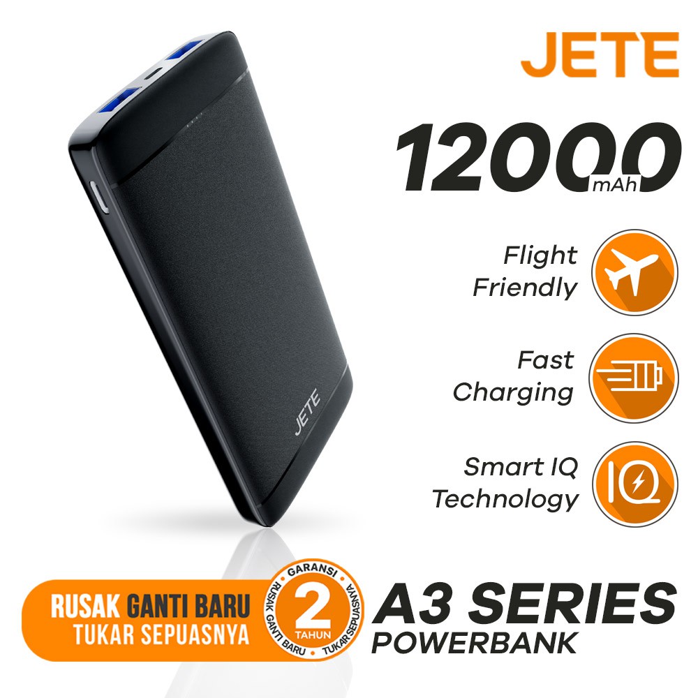 Powerbank 12000 MaH Fast Charging JETE A3 - Garansi Resmi  2 Tahun