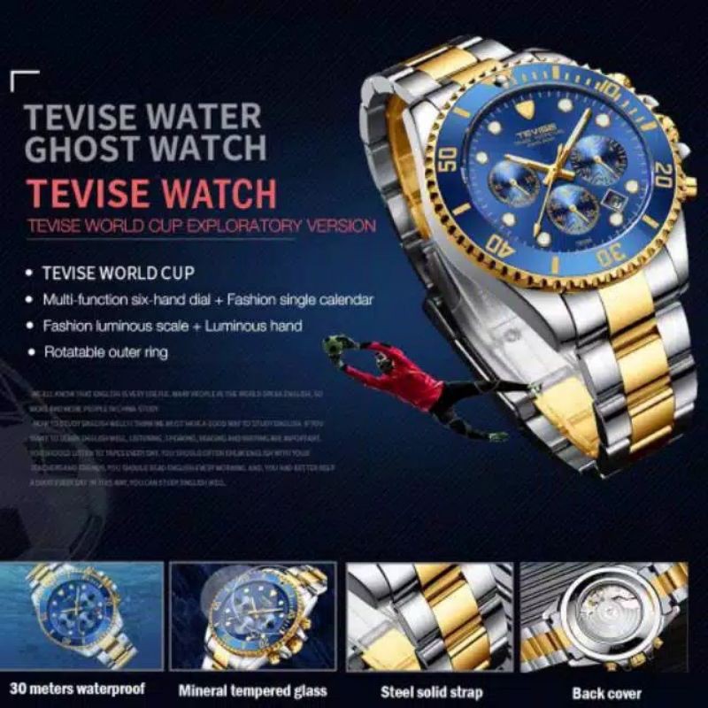 TEVISE jam tangan pria anti air 30 meter no  box