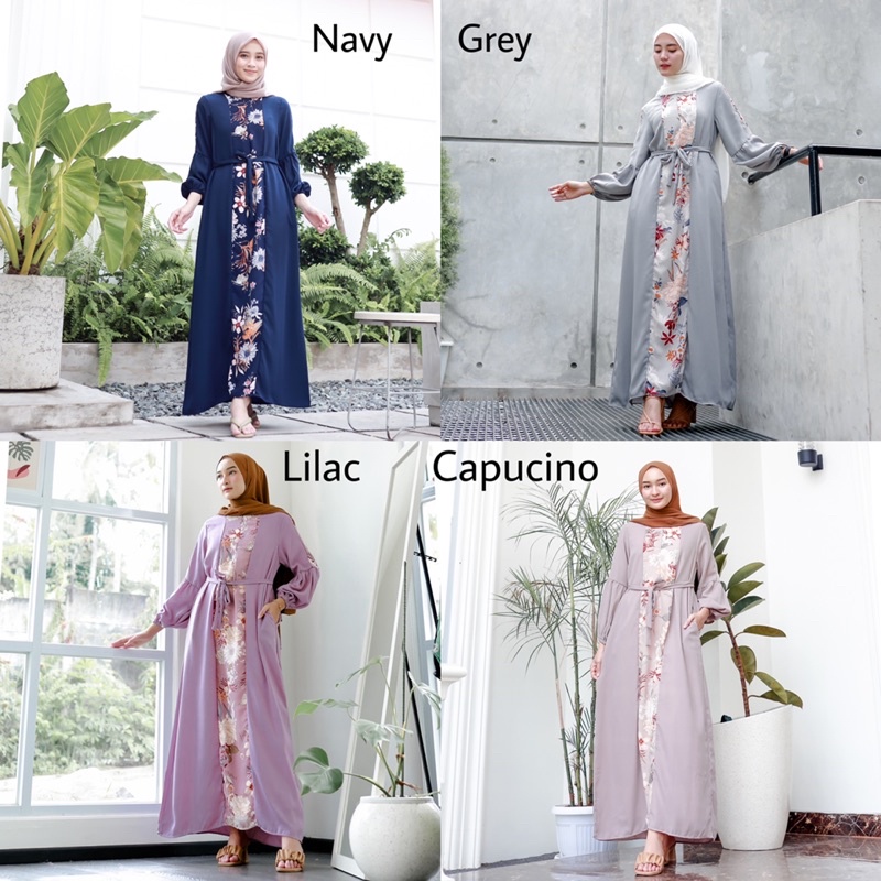 ANETA MAXI Gamis Lebaran (Ld 100 Pjg 136) - Dress Combin Motif Bunga Busui