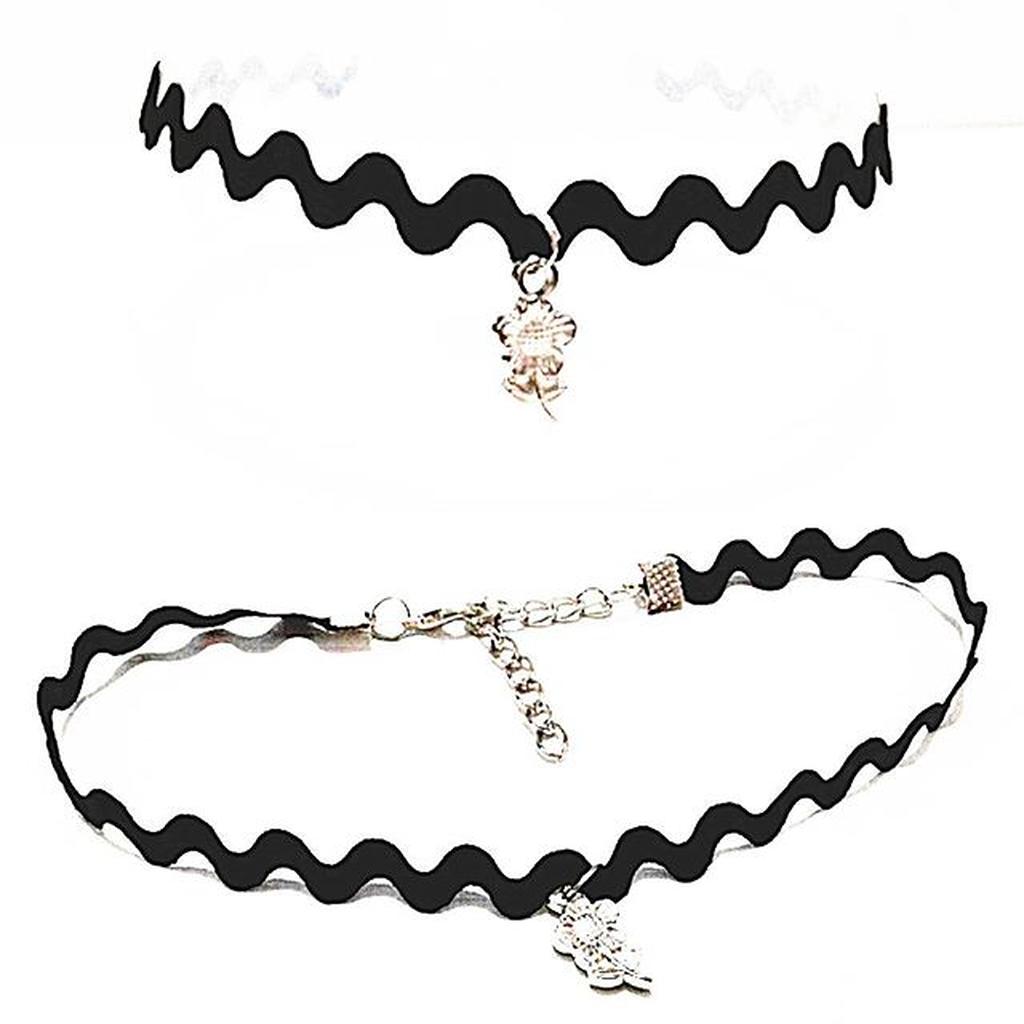 Zigzag Choker Necklace Silver Flower B | Kalung Handmade