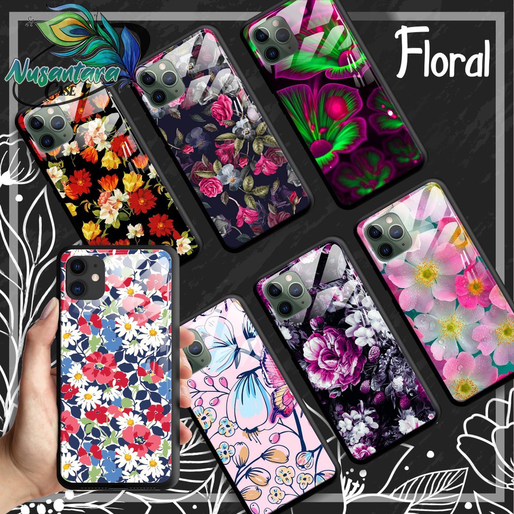 back case glass FLORAL Oppo A3s A1k A5 A9 2020 A7 F9 A5s A31 A52 a53 A92 A37 A57 A59 A71 A83 NC1838