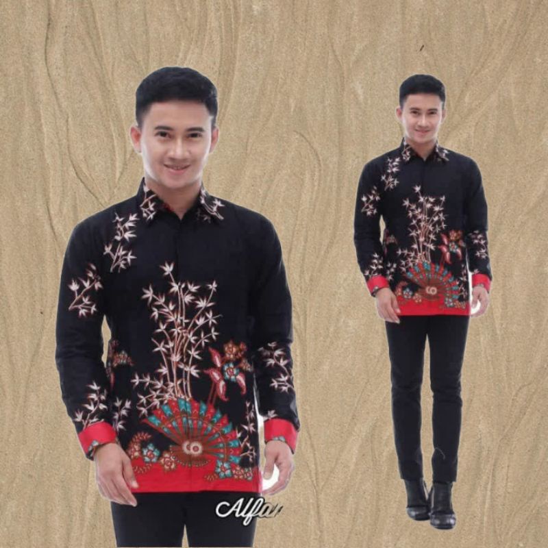 Kemeja Batik Pria Lengan Panjang Baju Batik Motif Kipas