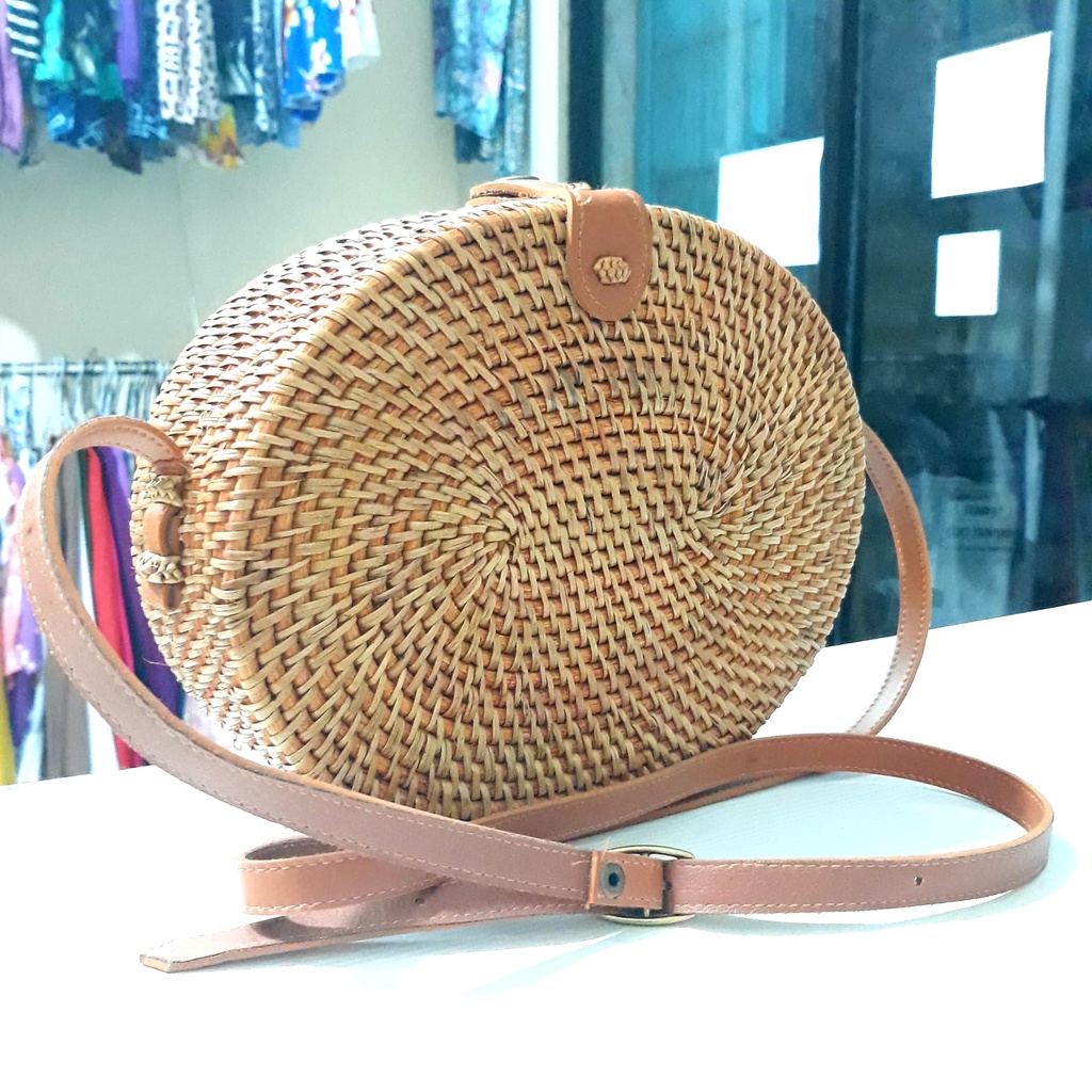 TAS ROTAN DIAMETER 15, 18 DAN 20CM BROWN TAS ROTAN  ORIGINAL FROM BALI - KS-OVAL-PLS BROWN 22X17