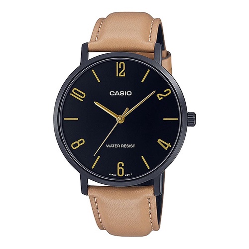 Casio Original MTP VT01BL-1B / MTP-VT01BL-1B Jam Tangan Kulit Pria Coklat Hitam N