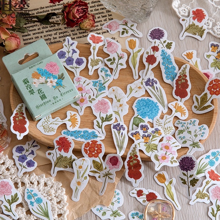 45pcs/set Stiker Kertas Motif Kaktus Hijau Dengan Perekat Untuk Dekorasi Diary