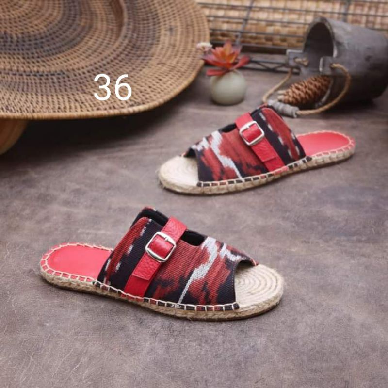 SANDAL ESPADRILLES, ESPADRILLES KOMBINASI TENUN NTT, ESPADRILLES MURAH, SANDAL ETNIK, ESPADRILLES CA