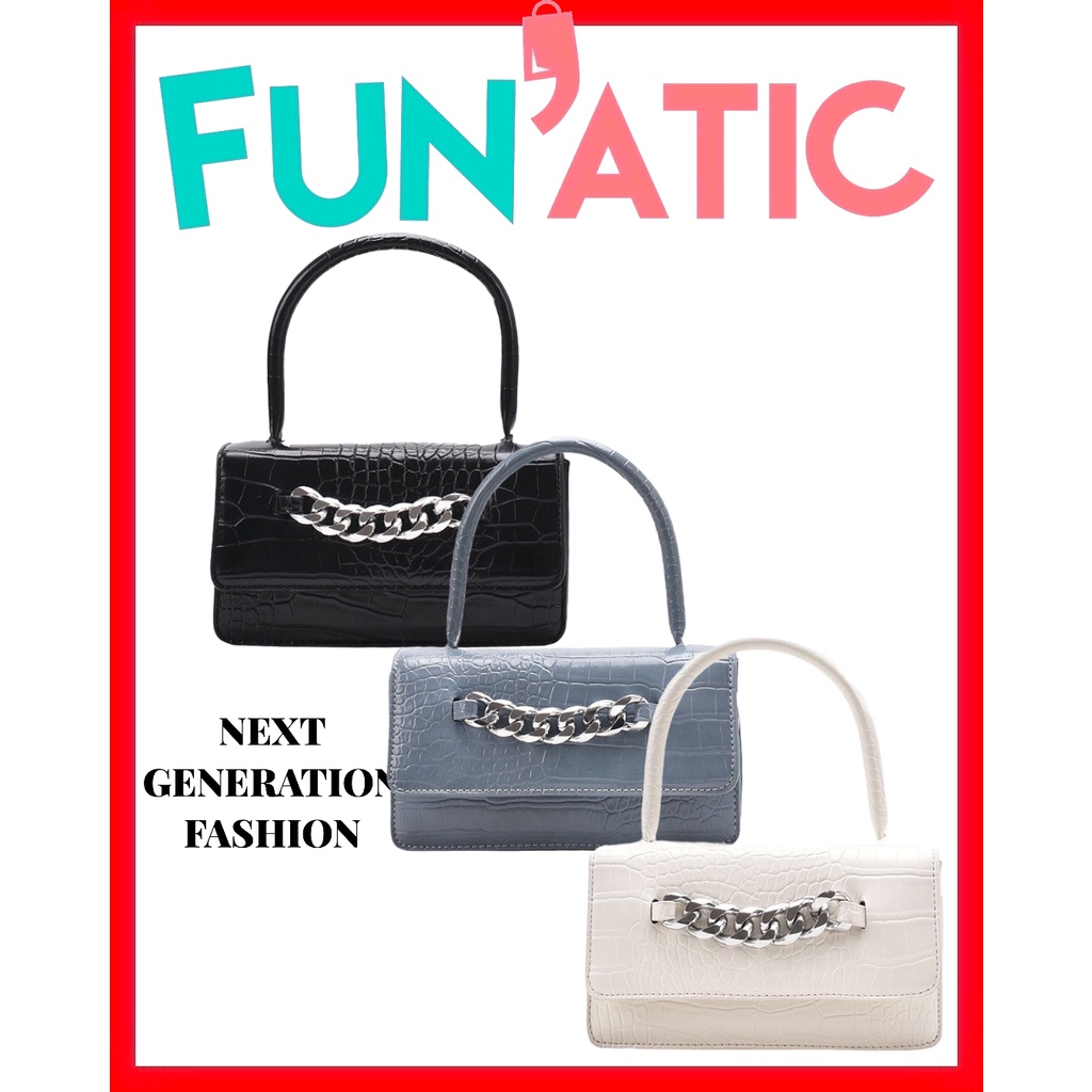 Funatic Tas Selempang Rantai Mini Wanita Import Fashion Korea Motif Croco Uk 18x5x12 FA979