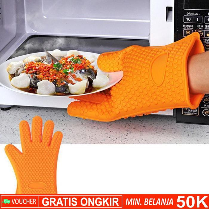 Grab Medan Sarung Tangan Silikon Anti Panas Heat Resistance Kitchen Glove 1 Pcs  Fgs Orange