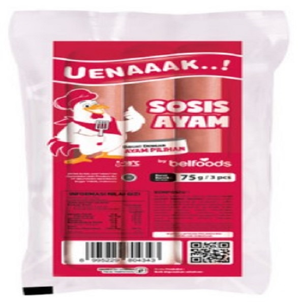 SOSIS AYAM BELFOODS UENAK 75GR HALAL CHICKEN SAUSAGE UENAAAK