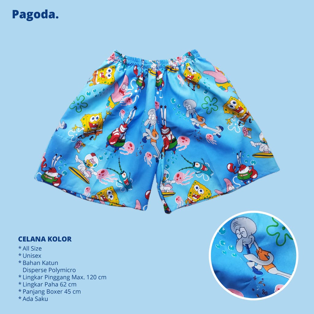 GROSIR CELANA KOLOR BOXER PRIA WANITA SPONGEBOB BLUE LANGSUNG PABRIK