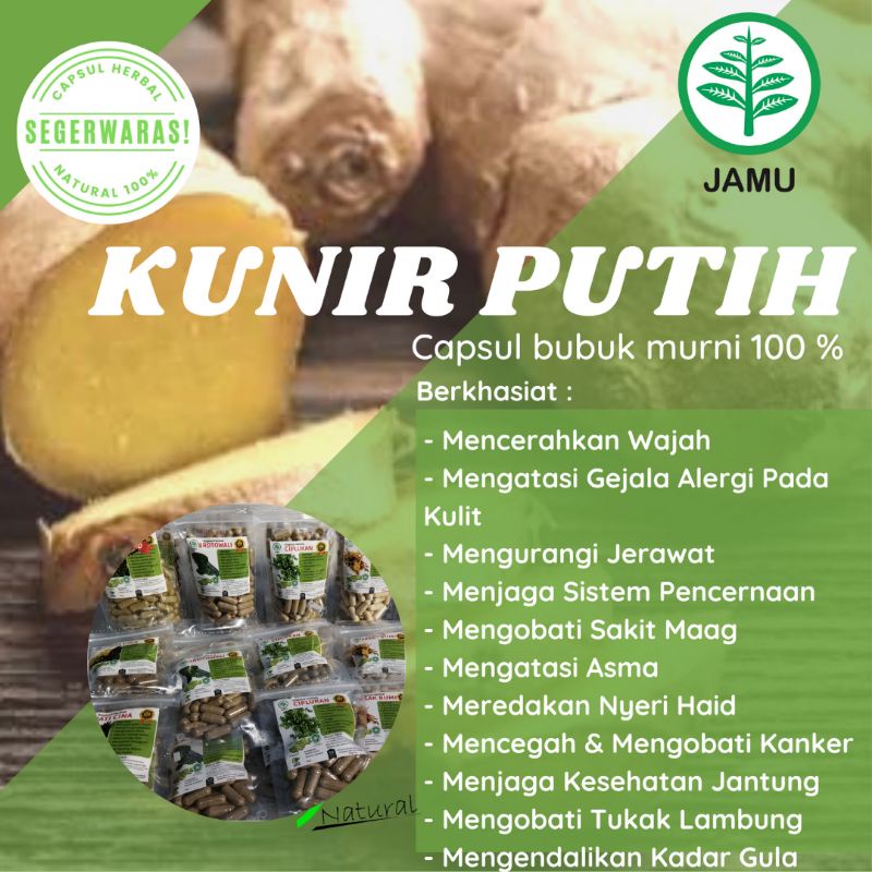 Kunir/Kunyit Putih Bubuk Kapsul 100pc