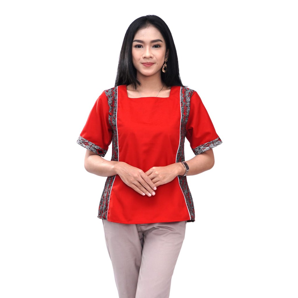 Batik Wanita Atasan Blouse Merah Kuning Modern Batik-imlek